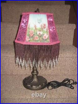 Works Perfect Very Nice Antique Vintage Lamp 19 Tall 11 Wide Butterfly & Rose
