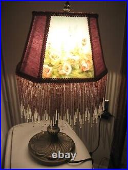 Works Perfect Very Nice Antique Vintage Lamp 19 Tall 11 Wide Butterfly & Rose