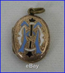 (ref165BI) Very Nice Antique Back and Front 9ct Gold and Enamel Locket